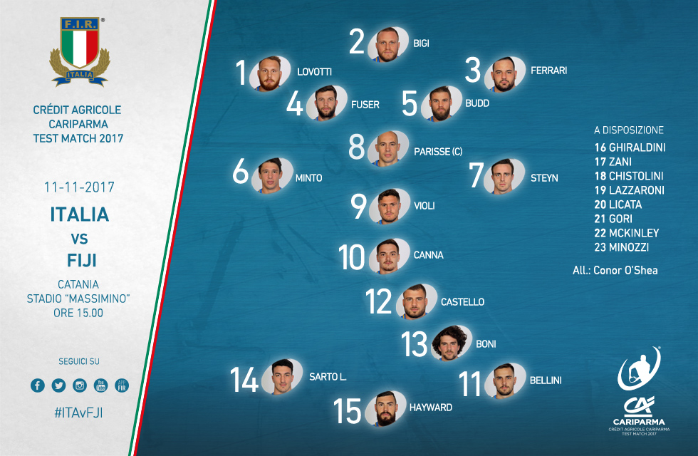 formazione italia-fiji test match novembre 2017